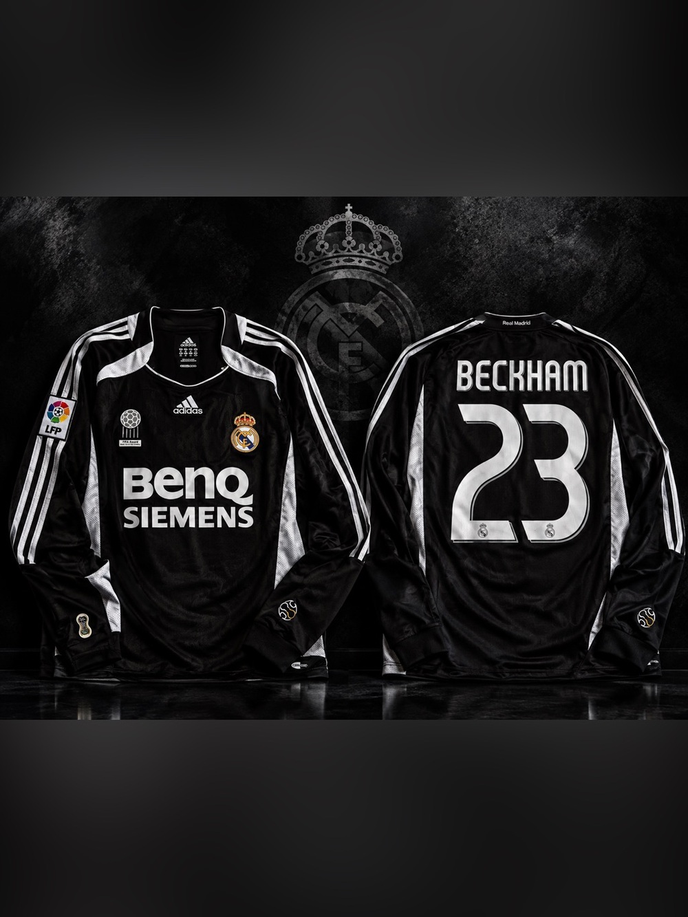 adidas Black Real Madrid Beckham #23 Long-Sleeve Jersey